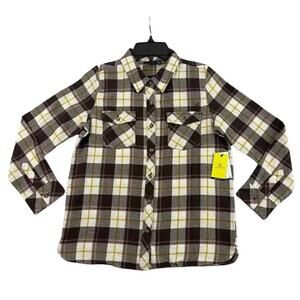 Volcom Flannel Shirt Girls Size 8/10 Espresso Plaid  Getting Rad Button Up NEW